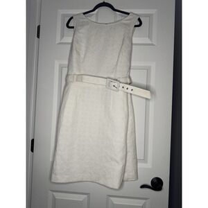 Banana Republic Sleeveless A Line Dress Belt 14 Ivory Chainlink Print Nwt 99.99
